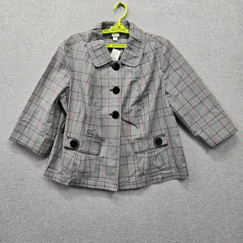 Venezia Women Blazer 16 Gray Plaid Career Button Collared Front NWT